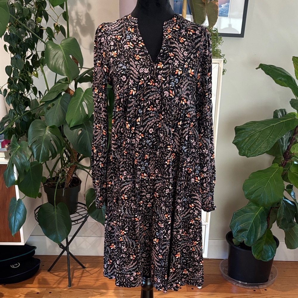 Maeve Black and Orange Floral Long Sleeve Dress